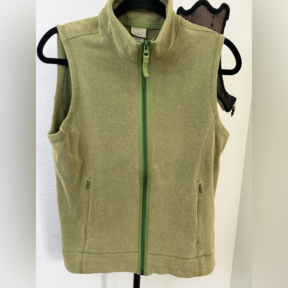 L.L. Bean Olive Fleece Vest - Picture 2 of 5